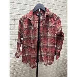 North River Outfitters Plaid Flannel Shirt Red Tan Long Sleeve Button Up‎ Size M